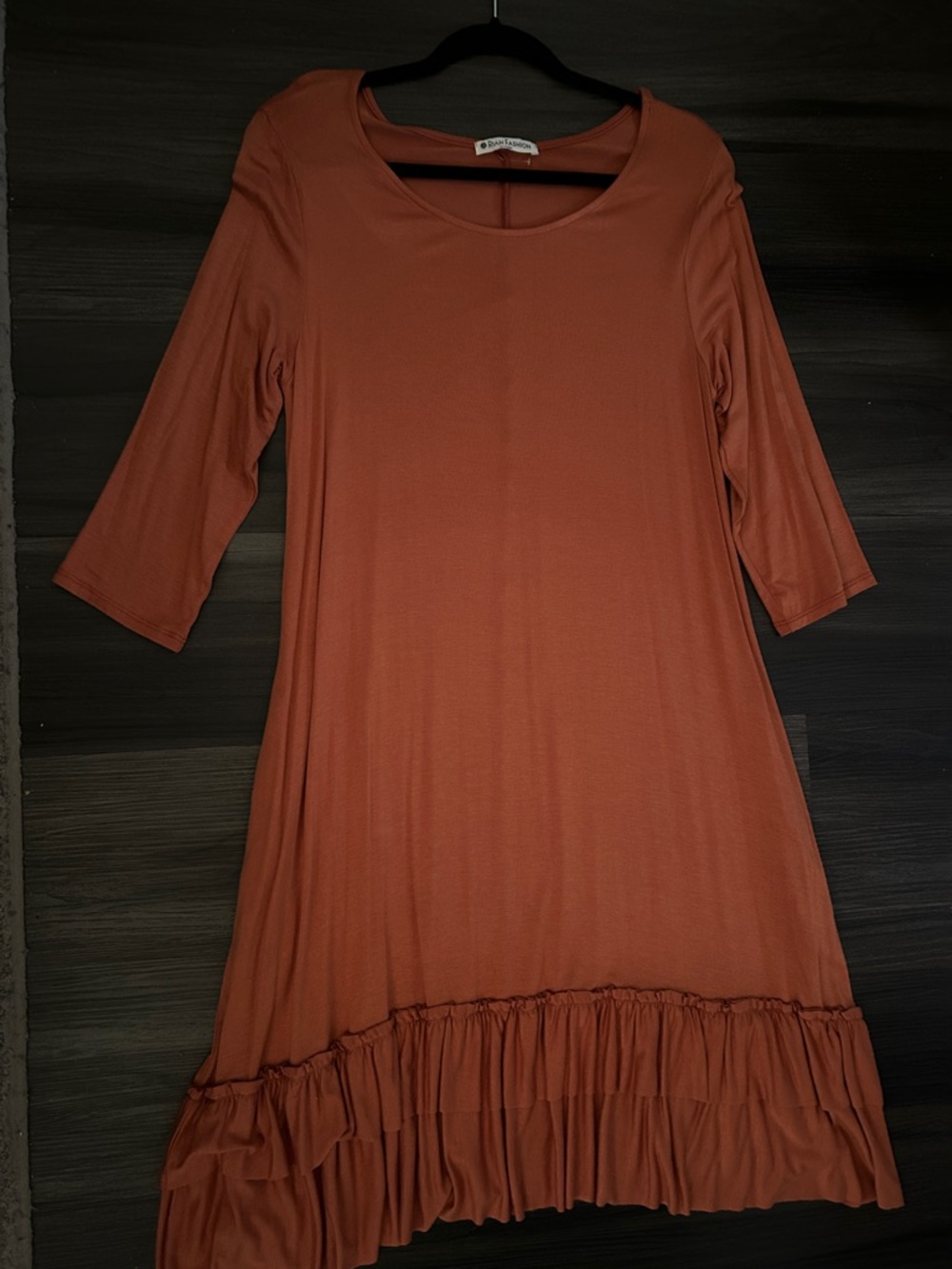 Brick Orange Ruffled-Hem Women's Dress